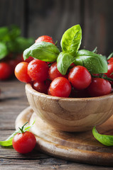 Fototapeta na wymiar Concept of vegetarian food with basil and tomato
