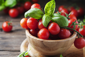 Concept of vegetarian food with tomato and basil