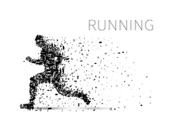 Fototapeta na wymiar Vector sprinter. Particles composed runner. Running man abstract silhouette. 