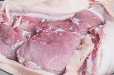 closeup raw pork chops