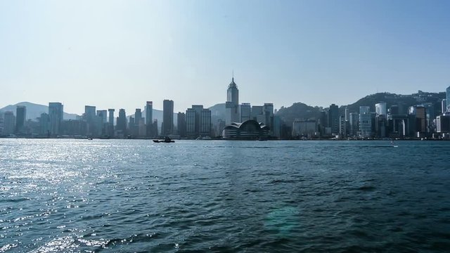 The panorama view from Victoria Harbour in Hong Kong,China 
