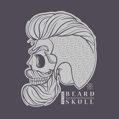 skull with beard and hair,Bearded skull illustration