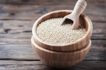 Raw quinoa on the vintage table
