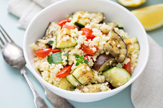 Warm couscous salad with grilled vegetables
