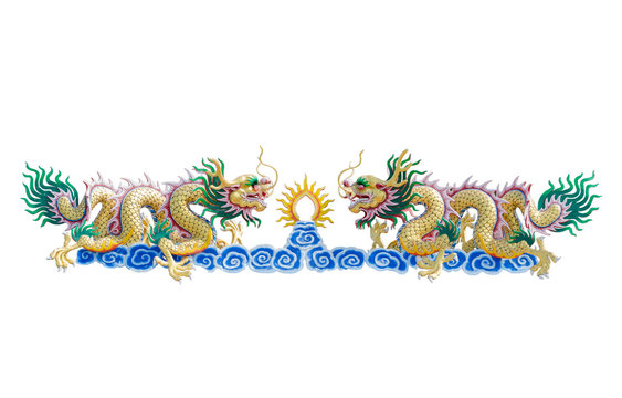 Chinese dragon statue on white background.