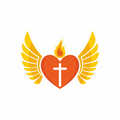 Church logo. Christian symbols. Jesus heart and wings.