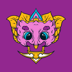 Owl mask. T-shirt print. Owl mascot