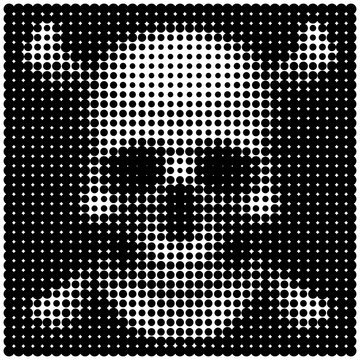 Human skull and crossbones in halftone dots style Pirates