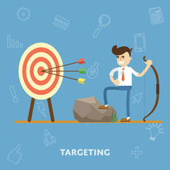 Concept of goal setting and proper targeting to achieve business results flat abstract isolated vector illustration