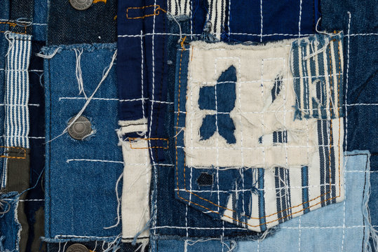 Jeans patchwork  background , denim patchwork .