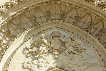 Fresco above the main entrance of Gothic cathedral Basilique Cathédrale Sainte-Croix d'Orléans