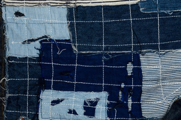 Jeans patchwork  background , denim patchwork .