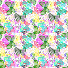 Many bright colorful butterflies.