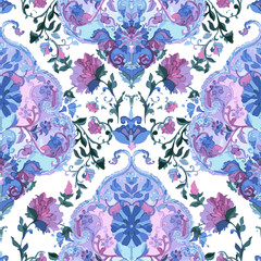 Watercolor paisley seamless background.