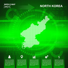 Map Of North Korea,Abstract Green background, pixel vector illustration