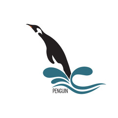 Stylized image of penguin jumping out of water