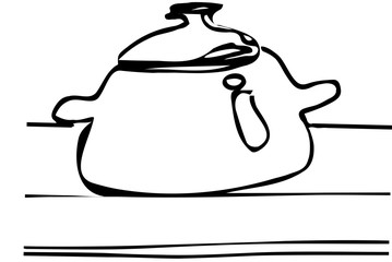vector sketch of a large saucepan with a lid on the table