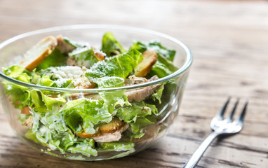 Bowl of chicken Caesar salad