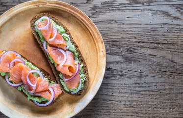 Toasts with avocado and smoked salmon