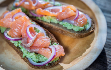Toasts with avocado and smoked salmon