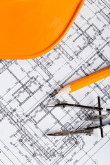 Architect worplace top view.