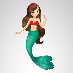 Brunette Mermaid In Red Top