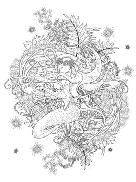 mermaid adult coloring page