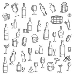 Cocktails and alcohol beverages with snacks icon
