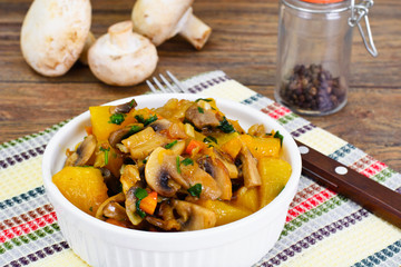 Baked Pumpkin with Mushrooms and Vegetables. Vegetarian Food