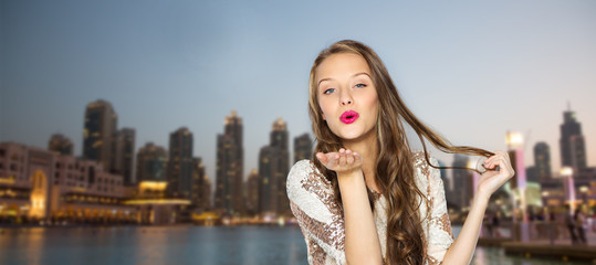 happy young woman or teen girl in fancy dress