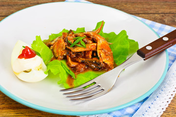 Canned Fish with Eggs on Lettuce