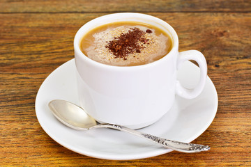 Cup of Coffee with Chocolate on Dark Background in Retro Vintage