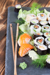 Sushi set on a slate stone