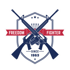 Freedom fighter, vintage t-shirt design with american assault rifles, automatic guns isolated over white, vector illustration