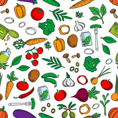 Seamless fresh and pickled vegetables pattern