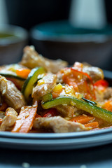 Chinese Cuisine - Pork with Vegetables Deep Fried in Sour-Sweet Sauce, Close-up, Vertical