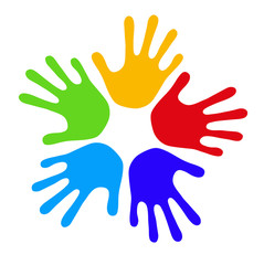 Bunte Handabdrücke im Kreis