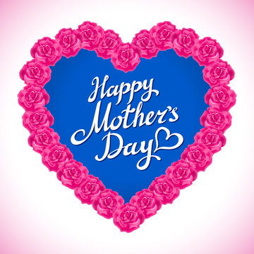 pink rose mother Day Heart Made of purple Roses Isolated on White Background. Floral heart shape vector background