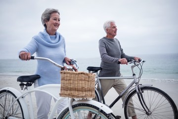 Senior couple having ride with their bike