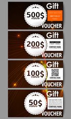 Set of modern gift voucher templates. Abstract lines background, dynamic glowing decoration, motion design, energy style vector illustration