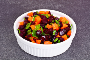 Salad of Cooked Beets and Carrots with Green Leek
