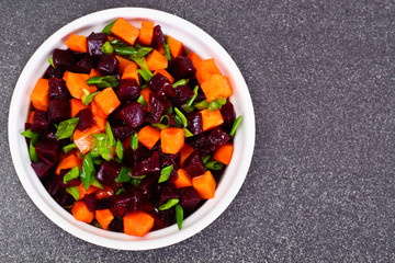 Salad of Cooked Beets and Carrots with Green Leek