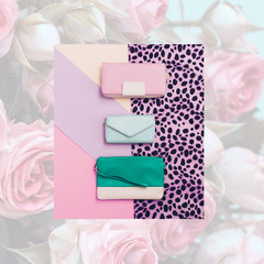 Set of stylish clutches. Pastel Color Trend. Fashion Leopard Pri
