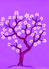 Spring tree in blossom, painting