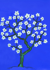 Spring tree in blossom, painting