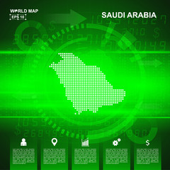 Map Of Saudi Arabia,Abstract Green background, pixel vector illustration