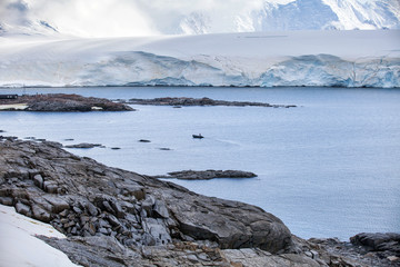 Nature and landscapes of the coast Antarctica, beautiful rocks, ocean.