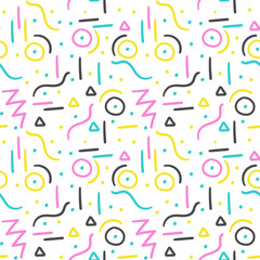 Memphis pattern design. Seamless vector print in 80s style. 