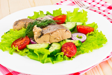Salad with Lettuce, Tomatoes, Cucumbers and Canned Tuna