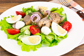 Salad with Lettuce, Tomatoes, Cucumbers and Canned Tuna